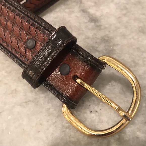 Badger Leather Belt Mens 38 Brown Woven Classic Western Cowboy Festival Rancher - Picture 3 of 6